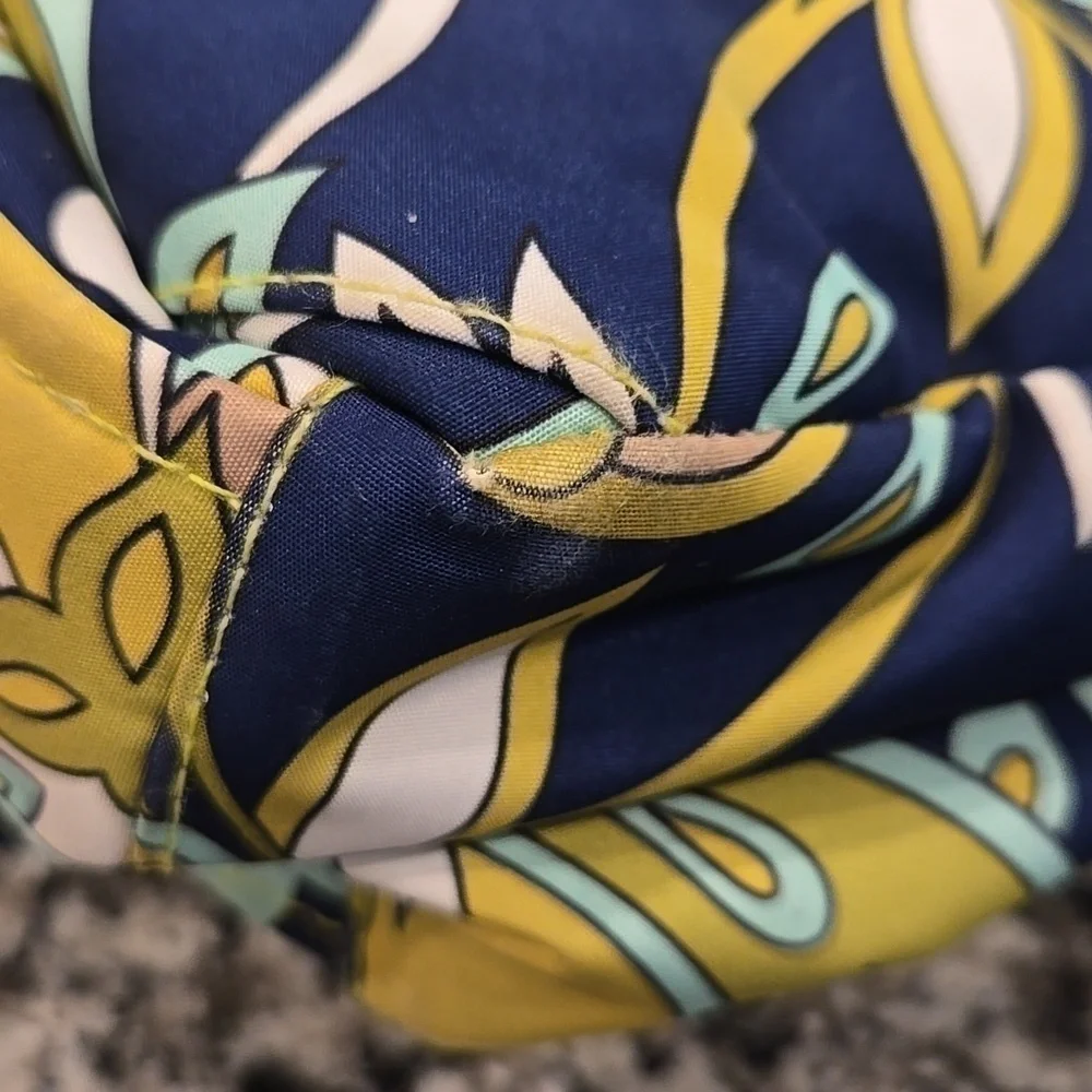 JU JU BE MESSANGER DIAPER BAG. GREEN, BLUE AND WHITE PAISLEY  AND FLORAL.